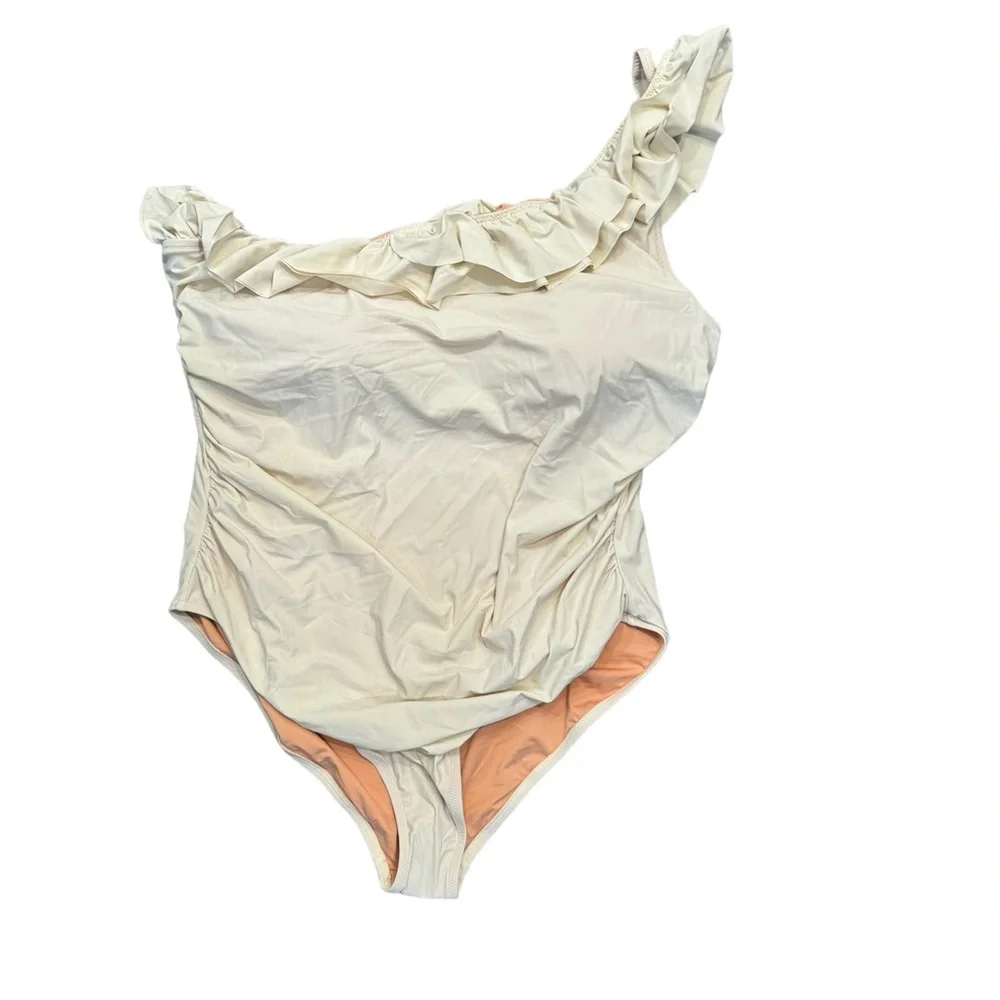 J. Crew NWT Matte Ruffle One Shoulder One Piece Swimsuit Size 22 Ivory Natural - Picture 6 of 12